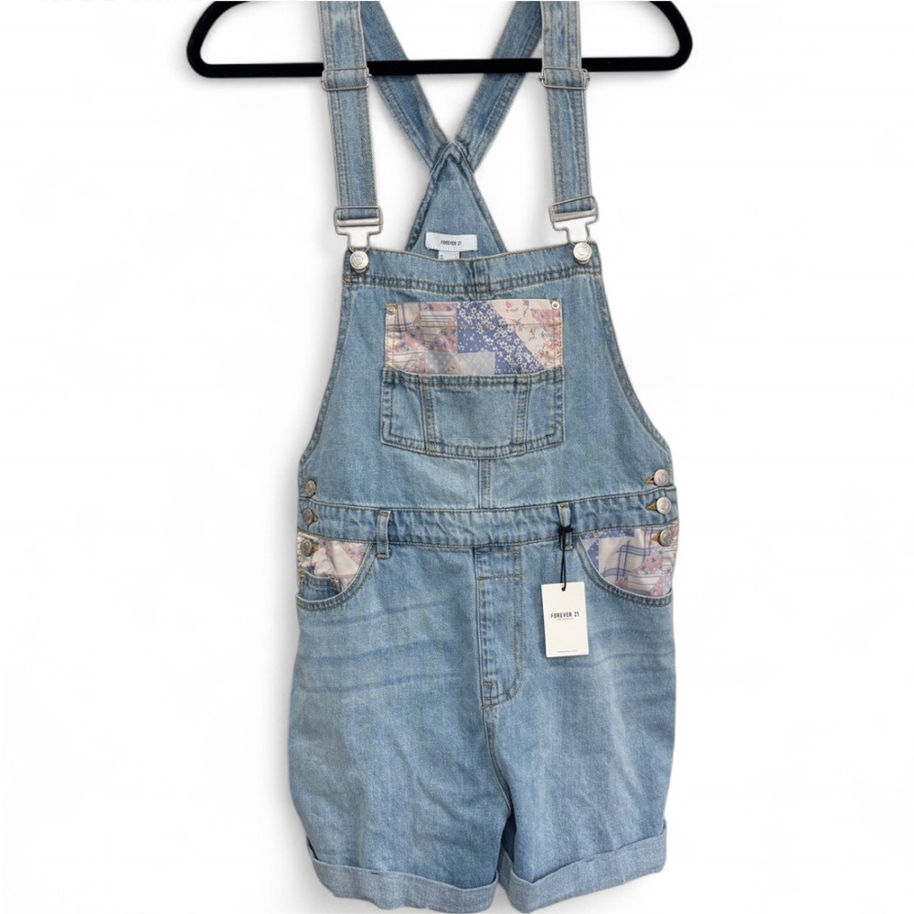 Forever 21 Women’s Denim Overalls with Patchwork